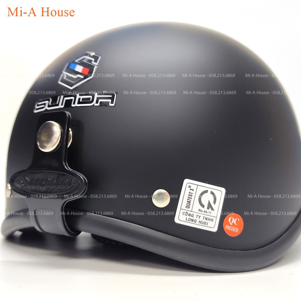 Mũ bảo hiểm 1/2 đầu Sunda Halya kèm kính uv400, kính phi công, kính phi công viền da cực đẹp, cực xịn xò - màu đen nhám