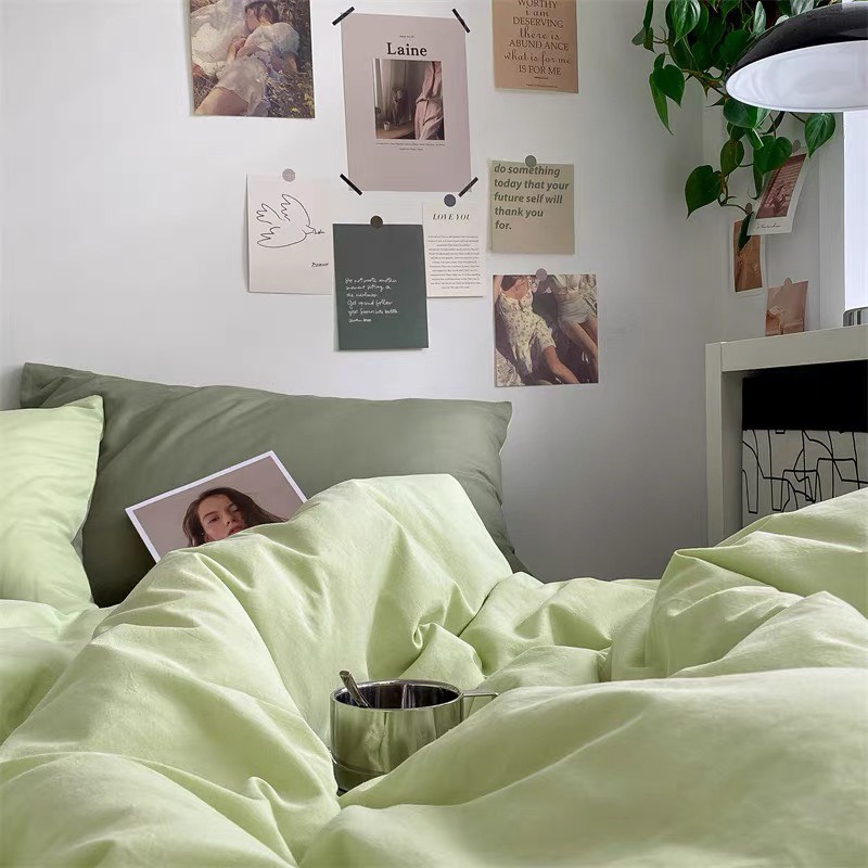 Bộ Chăn Ga Gối Cotton Tc Duonganh Bedding - Mẫu notag cốm mix rêu.