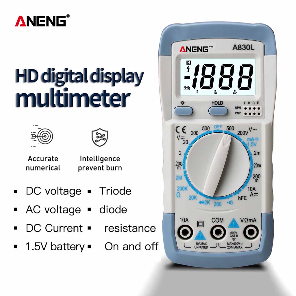 ANENG A830L Ampe kế vạn năng AC / DC / Màn hình LCD kèm phụ kiện