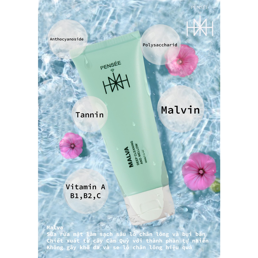 Sửa rửa mặt làm sạch sâu, không khô da, se khít lỗ chân lông Malva - Pensée | BigBuy360 - bigbuy360.vn