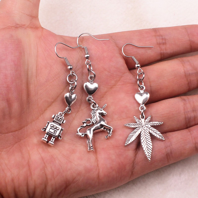 Bông Tai Bạc Hình Thỏ / Chữ / Robot Phong Cách Cổ Điển Thời Trang di145