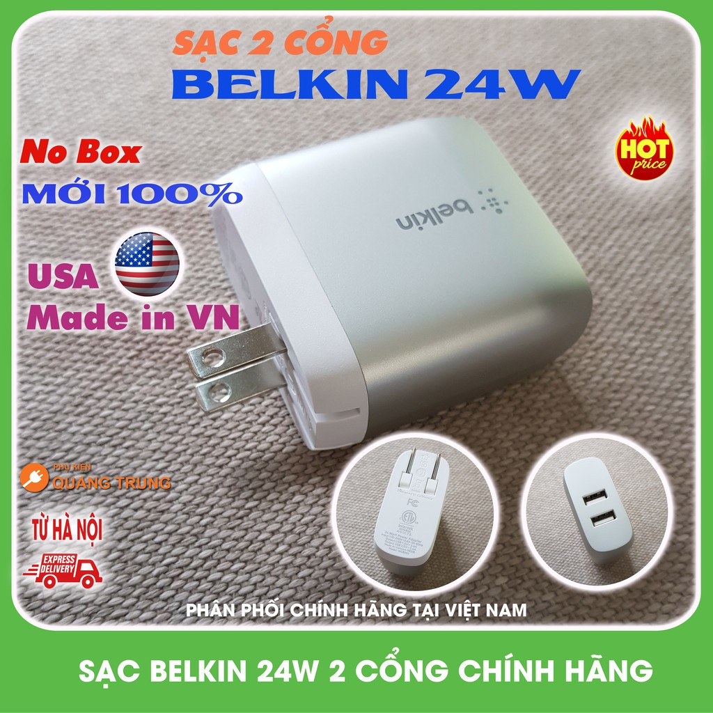 Cốc sạc Belkin 1 cổng 10.5W và 2 cổng 24w sạc cực nhanh ( no box )