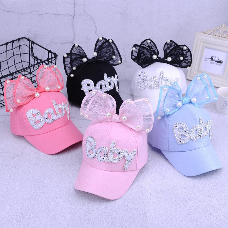 Mũ lưỡi trai in chữ đính nơ dễ thương cho bé gái