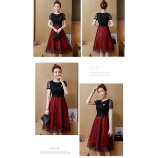 ĐẦM XÒE NỮ TÍNH PHỐI REN ĐỎ ĐEN