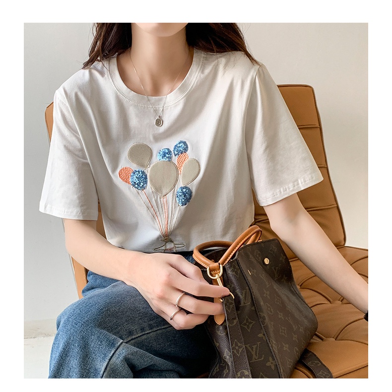 Áo Thun Tay Ngắn Cổ Tròn In Hình Bong Bóng Thời Trang Mùa Hè Hàn Quốc Cho Nữ