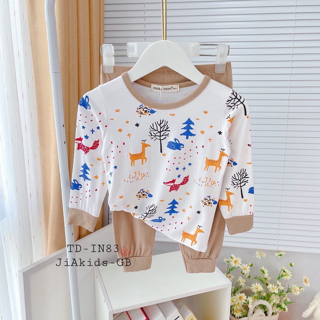 Bộ Dài Tay THUN LẠNH MINKY MOM In Họa Tiết Thân Áo Trắng Cho Bé TD-IN83