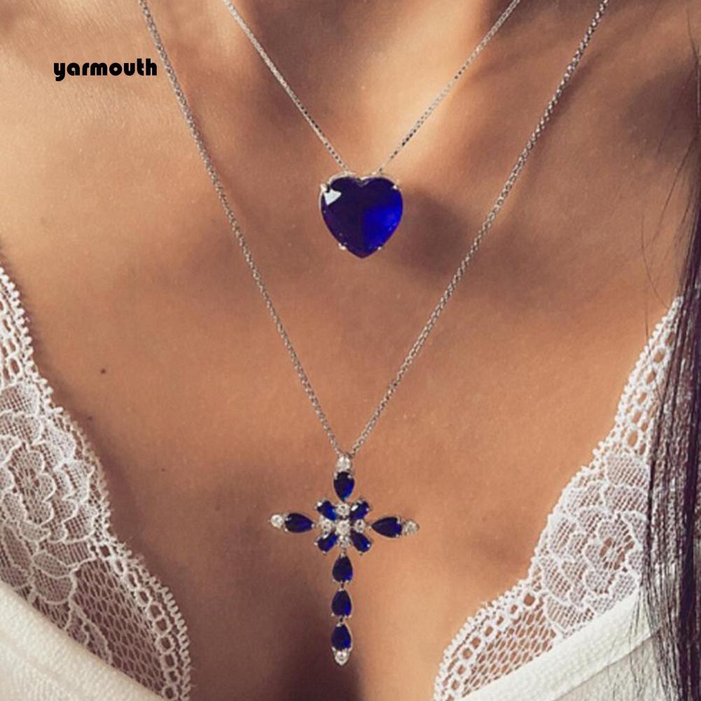 Vòng cổ Hai TầNg HìNh Chữ ThậP ĐíNh Kim Cương Giả