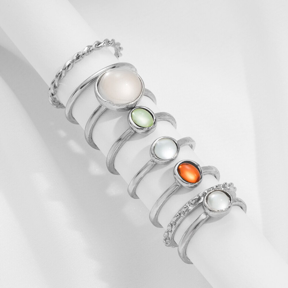 Nhẫn ngón tay bằng kim loại đính đá nhiều màu sắc thời trang Hàn Quốc dành cho nữ