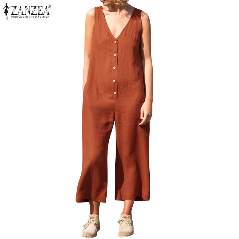 Áo liền quần ZANZEA không tay cổ chữ V phong cách Bohemian thời trang cho nữ
