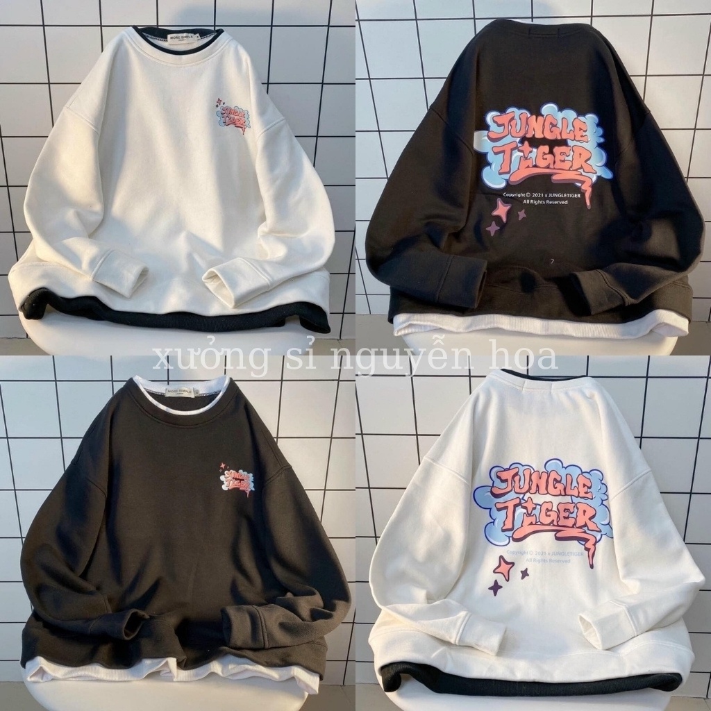 Áo nỉ, áo sweater in chữ JUNGLETIGER dáng rộng unisex nam nữ mặc được (kèm video/ảnh thật) Xưởng Sỉ Nguyễn Hoa