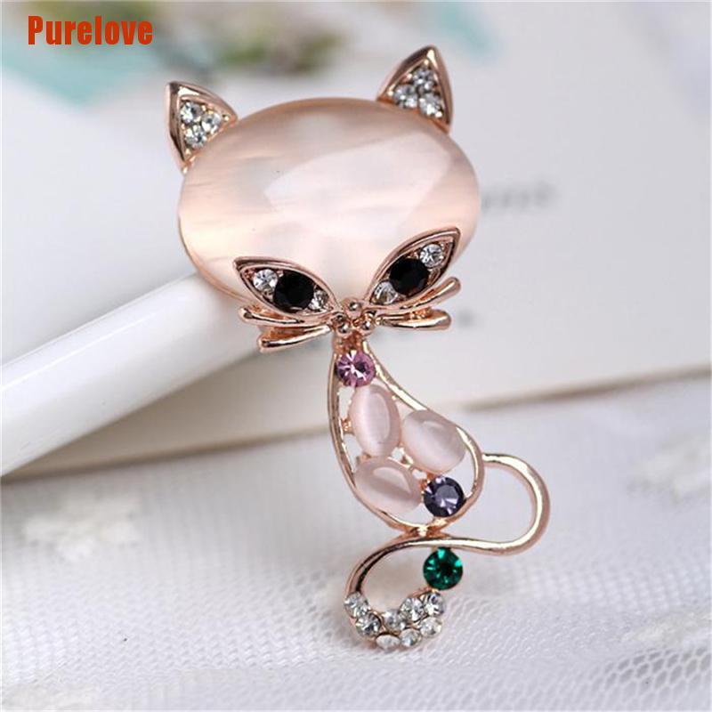 Ghim Cài Áo Hình Cáo Đính Đá Opal Dễ Thương