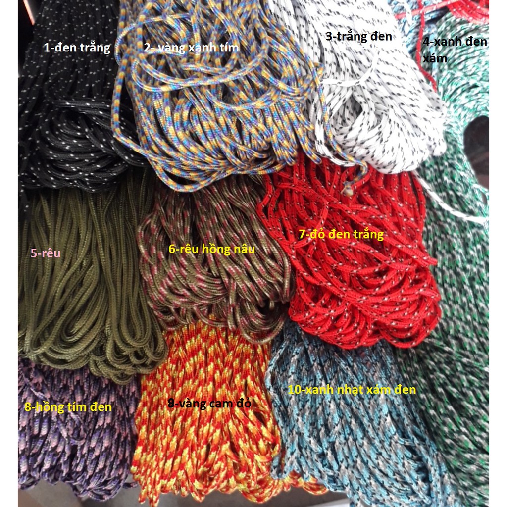 10-30met Dây dù paracord size 2mm (mẫu xịn) đan vòng tay sinh tồn