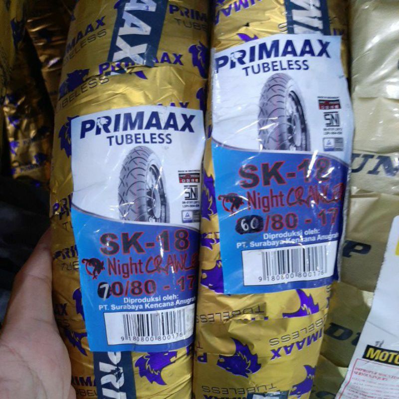 Vỏ Primaax Mã SK18  size nhỏ, 60/80-17,  70/80-17, 80/80-17,......Gắn FuLed, Wave125i, Ex150, Winner,.
