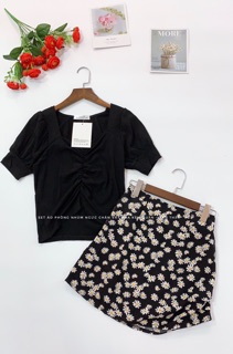 Set áo pull chân váy hoa cúc