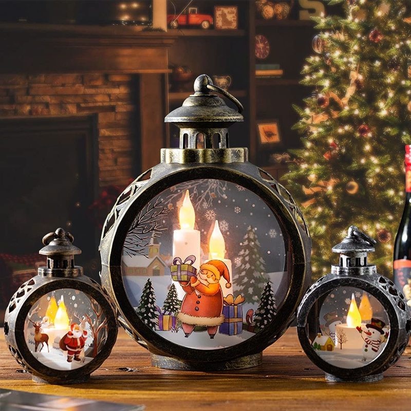 Đèn lồng LED hình ông già noel/người tuyết phong cách cổ điển trang trí nhà cửa