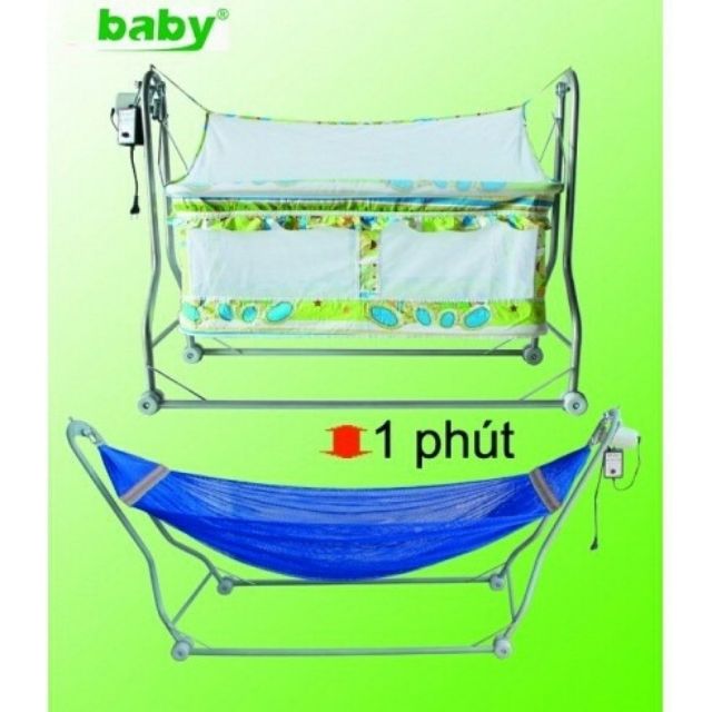 Nôi Điện Võng Xếp Quang Hưng 2in1-cao cấp-bảo hành chính hãng 1 năm tặng màn chống muỗi