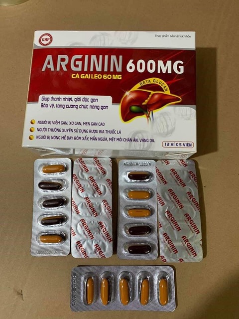 Viên uống bổ gan, mát gan Arginin 600mg cà gai leo Tăng cường chức năng gan hiệu quả, mát gan lợi mật hộp 60 viên