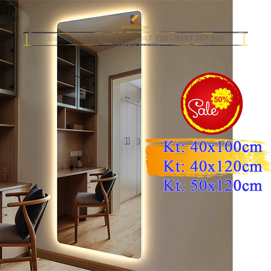 Gương soi toàn thân đèn led cảm ứng treo tường không viền giá rẻ kích thước 40x120cm- guonghoangkim hk1010