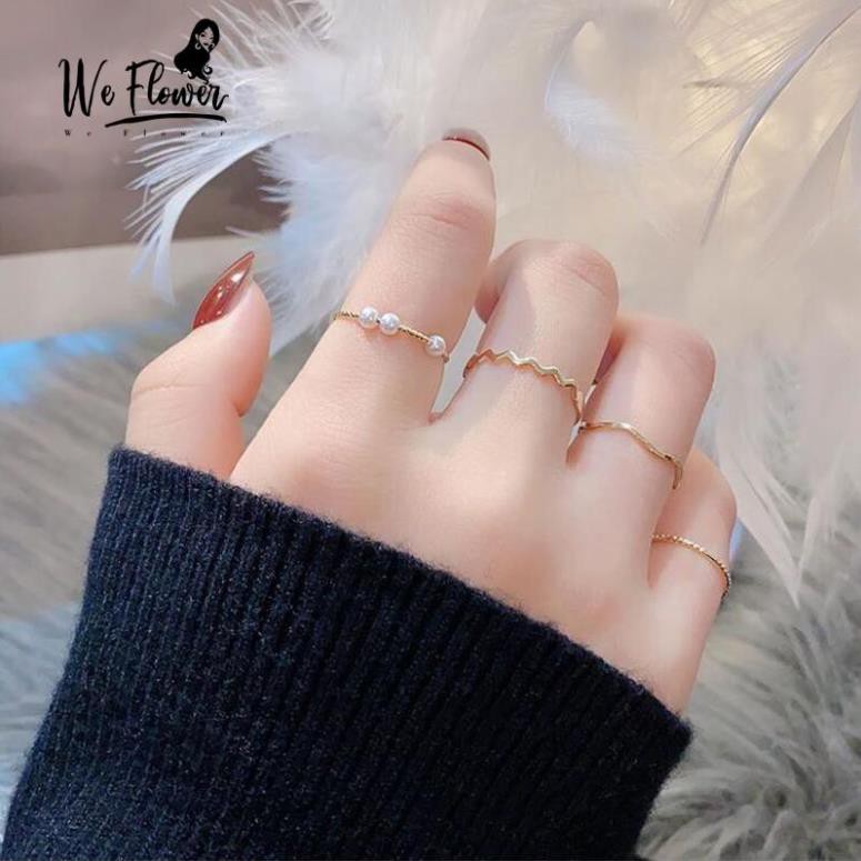 Set 5 Nhẫn Đính Ngọc Trai Nhân Tạo Phong Cách Hàn Quốc (343)