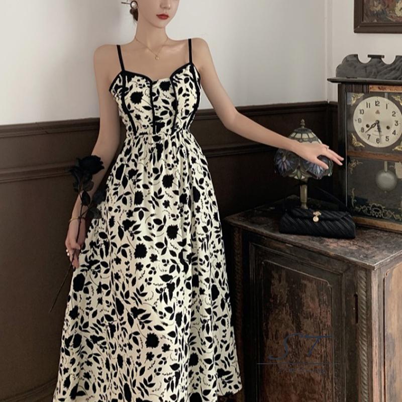 Đầm Hai Dây Dáng Chữ A In Họa Tiết Hoa Thanh Lịch Cho Nữ