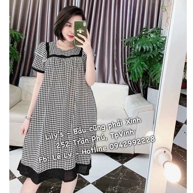 Váy bầu thời trang thiết kế M505 vải lụa hàn freesize Mom and baby