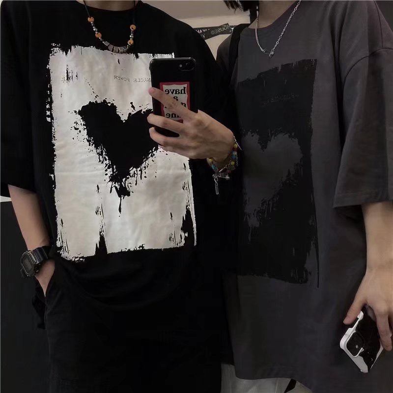 Áo Thun Tay Ngắn In Hình Trái Tim Thời Trang Hàn Quốc Size M-3XL Dành Cho Nam Và Nữ