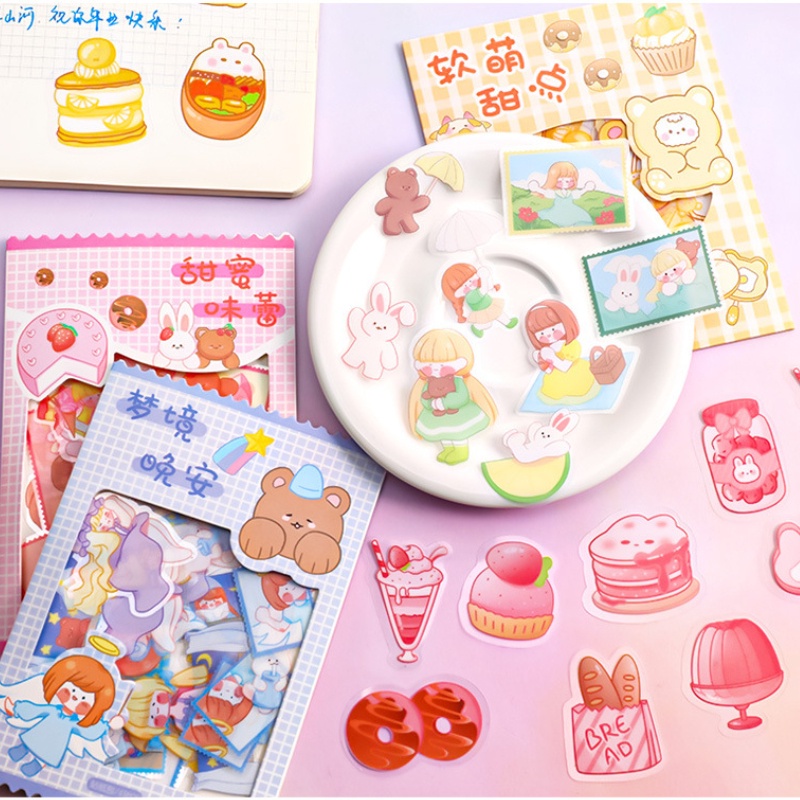 Set 45 miếng dán RUIXIANG 6 kiểu họa tiết động vật dễ thương dùng trang trí DIY