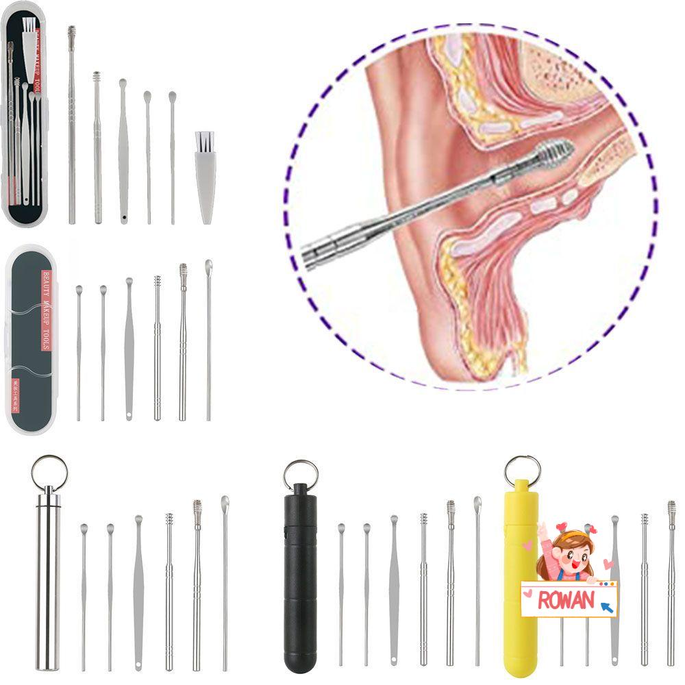 ❈Rowan❈ Set 6 Dụng Cụ Vệ Sinh Tai Bằng Thép Không Gỉ Nhiều Màu Sắc