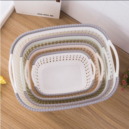 Rổ nhựa giả đan mây - Rổ nhựa chữ nhật đựng đồ có quai cầm màu pastel xinh xắn
