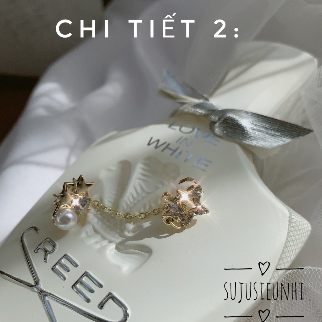 (ko xỏ lỗ) khuyên tai sao ngọc kẹp vành 2 chiếc đeo cùng bên nữ tính