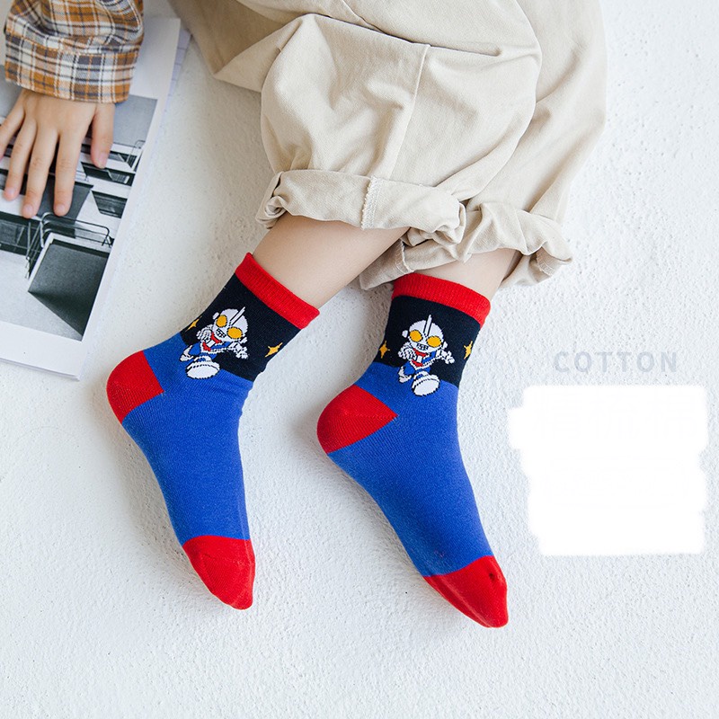 Tất siêu nhân set 5đ  cao cổ cho bé trai hình mới chất cotton vớ siêu anh hùng bé trai