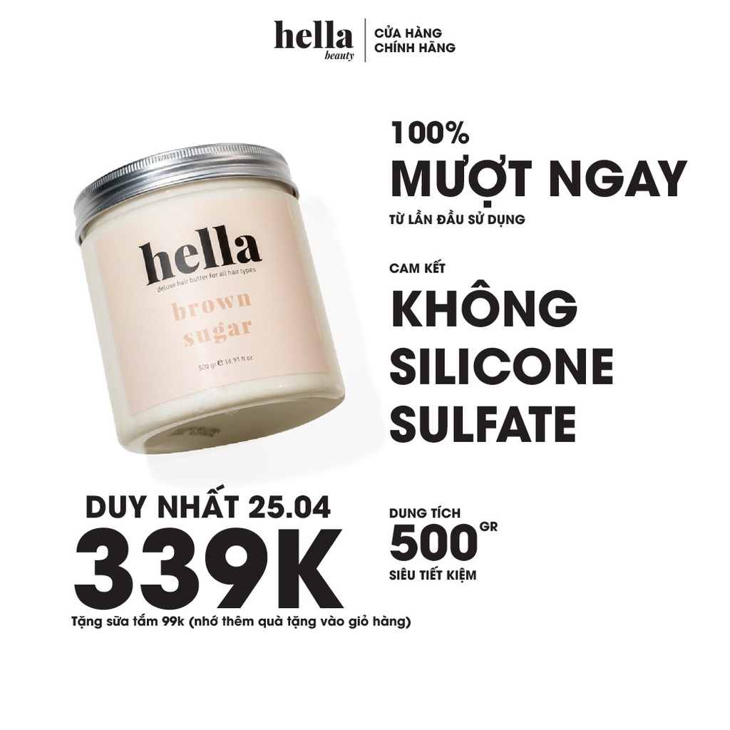 Mặt Nạ Dưỡng Tóc Đường Nâu 500G Hella Beauty Dành Cho Mọi Loại Tóc Dạng Kem Ủ Phục Hồi Tóc Hư Tổn Bóng Mượt Giảm Khô Xơ