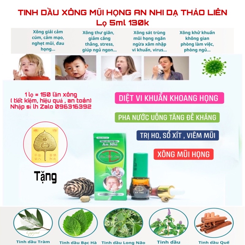 [ Tặng lá Bồ đề ] Tinh Dầu An_Nhi Dạ_Thảo_liên ( ho_sổ_xít_viêm_mũi_xông_mũi_họng_diệt_khuẩn_pha_uống_tăng_đề_kháng)