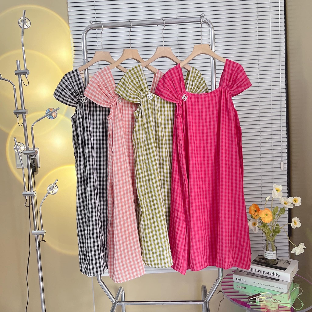 VÁY kẻ suông 3 dây to kèm tag