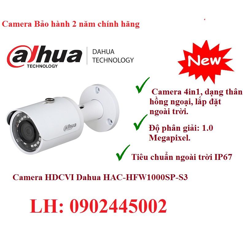 Camera HDCVI Dahua HAC-HFW1000SP-S3