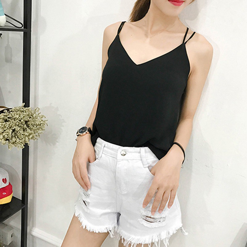 Áo chiffon hai dây form rộng cổ chữ V nữ tính thời trang
