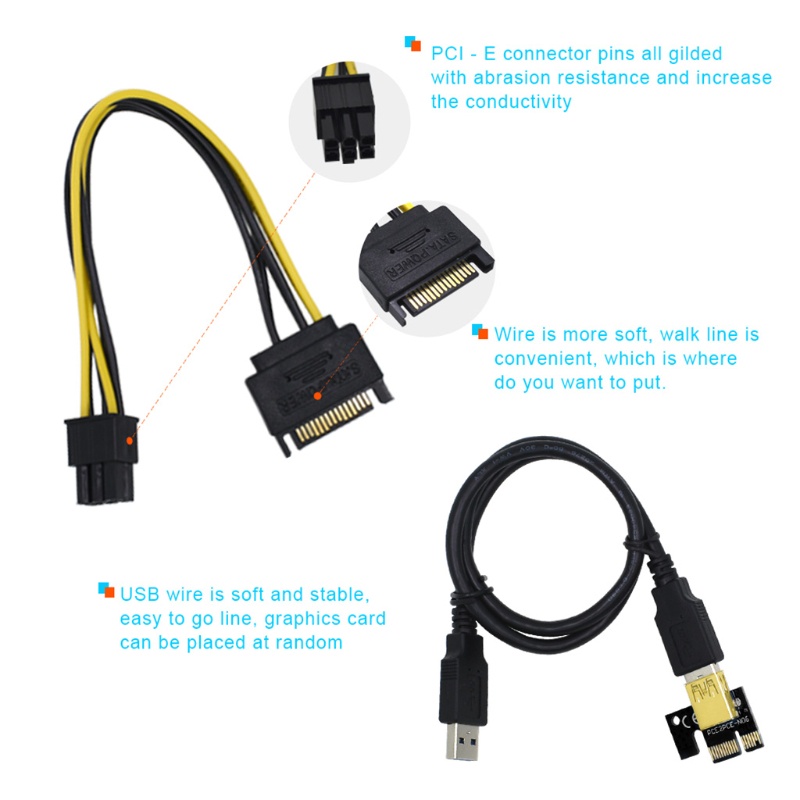 Set thẻ nâng cấp nguồn điện ver009c plus pci-e mở rộng 009c pci express 1x sang 16x 6pin sata
