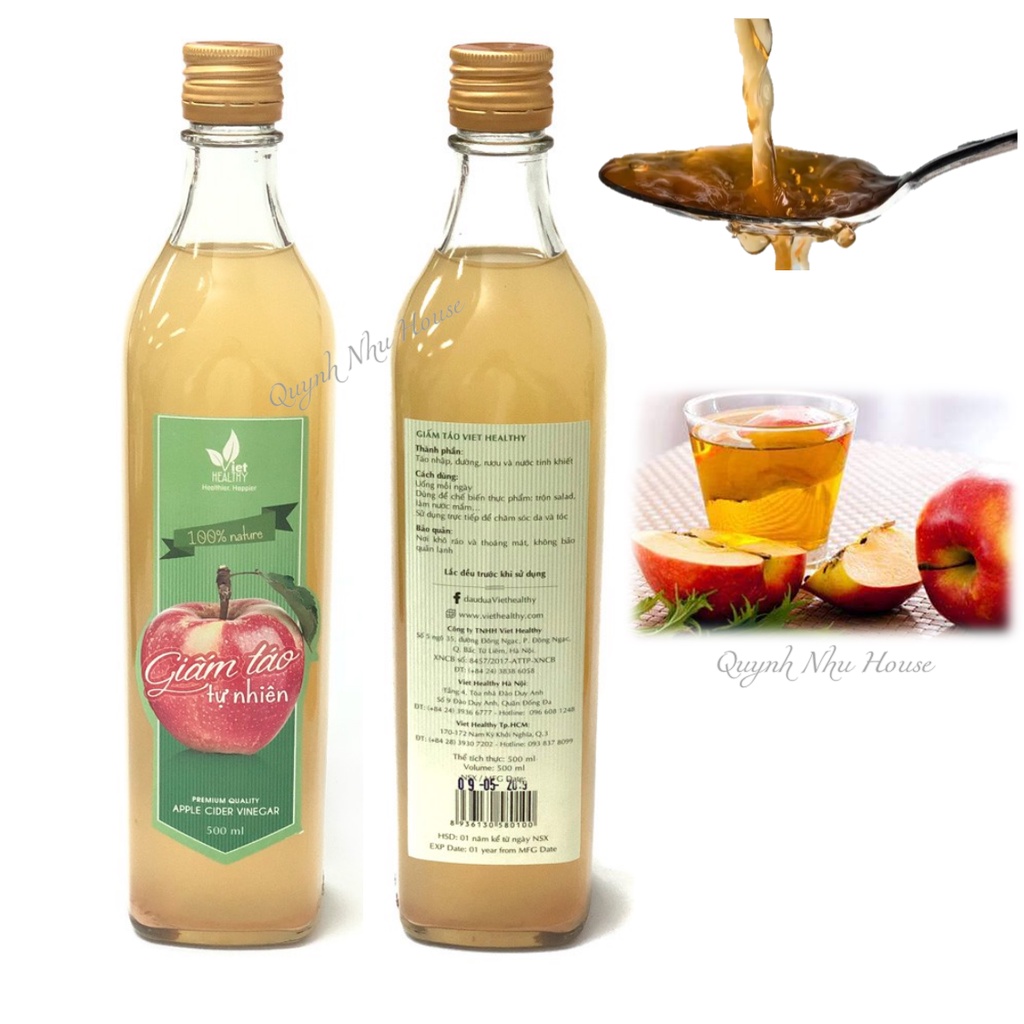 Giấm táo 500ml nguyên chất Viet Healthy, mật ong tinh khiết