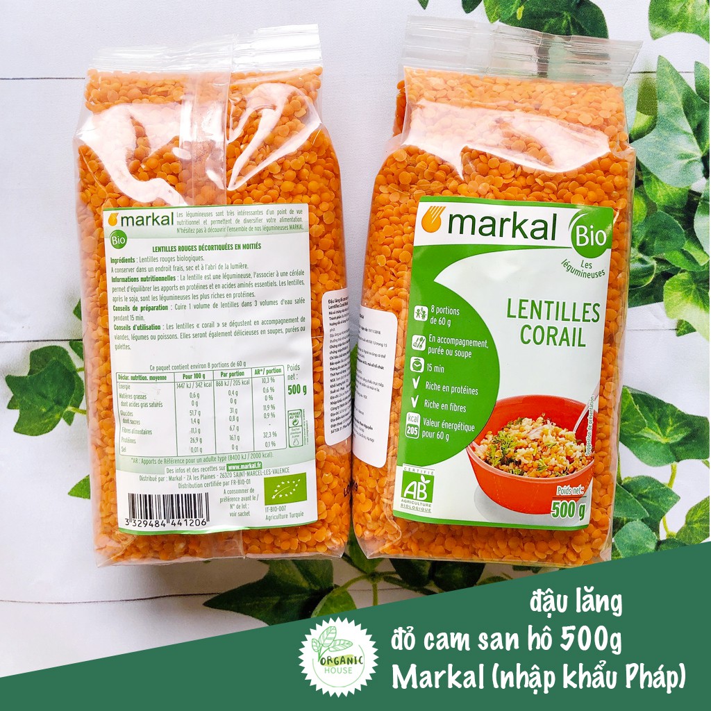 Đậu lăng đỏ cam san hô hữu cơ Markal/Sottolestelle 500g