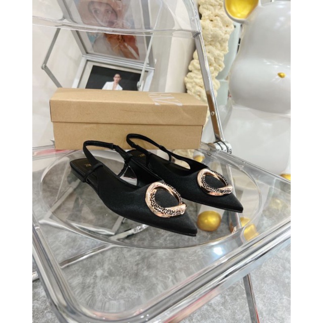 Giày Sandal Bệt 9p Lụa Zara Khoá Tròn Mềm Êm Fullbox Tag Cao Cấp