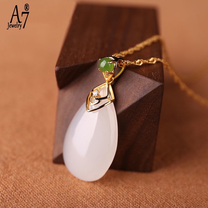 Vòng cổ Mặt Đá Ngọc Bích Trắng A7 Thanh Lịch Thời Trang Cho Nữ