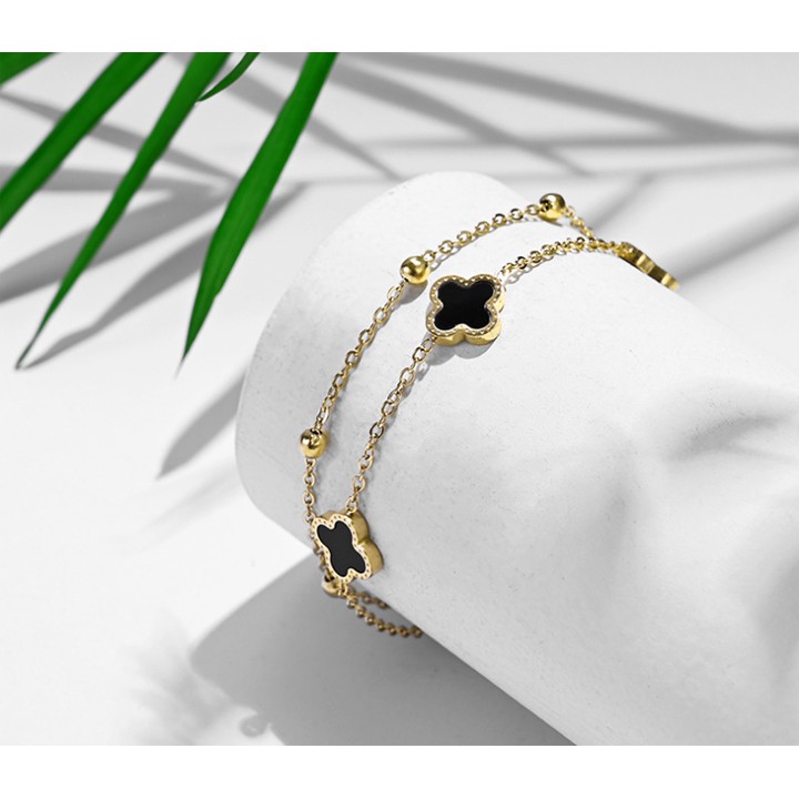 LẮC CHÂN TITAN 2 TẦNG HOA 4 CÁNH  MÀU VÀNG TA625 SIÊU ĐẸP BỀN MÀU