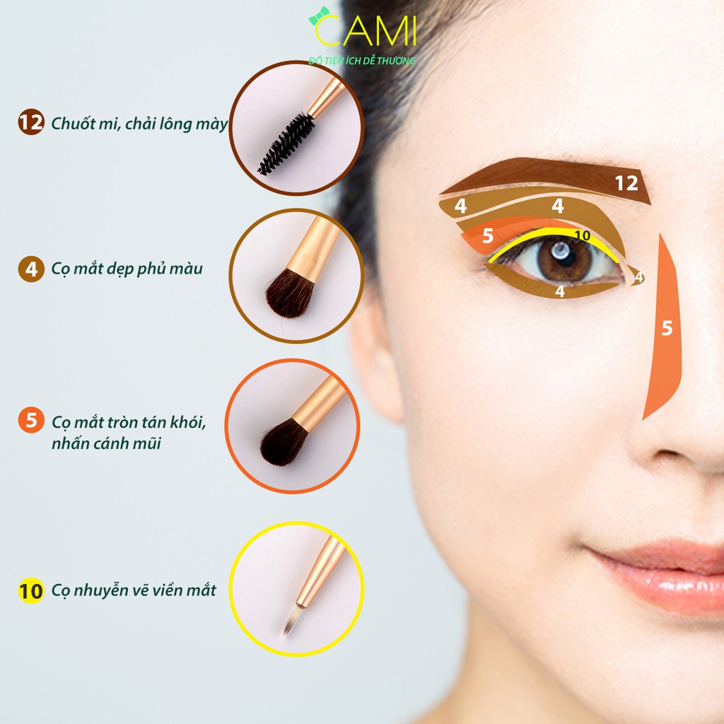 Bộ 12 cọ trang điểm và 1 bao da dùng làm đẹp cơ bản dành cho người mới học - Cami - CMPK167