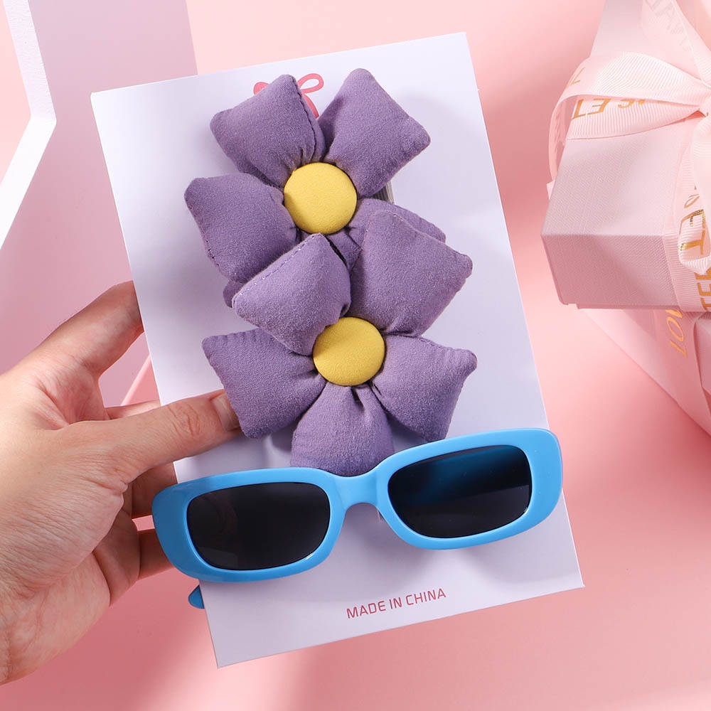 Set 3 món kẹp tóc và mắt kính KIDSBOWS hình bông hoa màu trơn dễ thương thời trang mùa hè cho bé gái