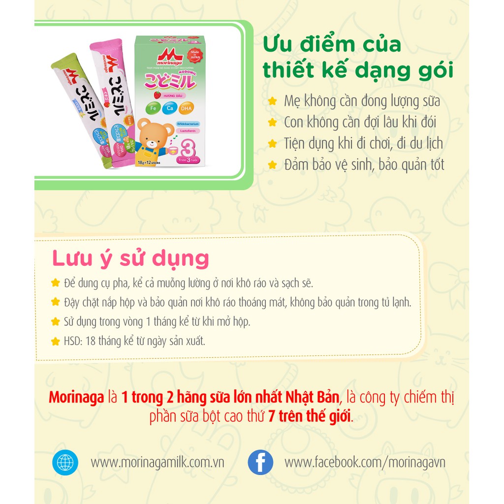 Sữa Morinaga số 3 Kodomil hộp giây 216g Hương Vani hàng mới chính hãng