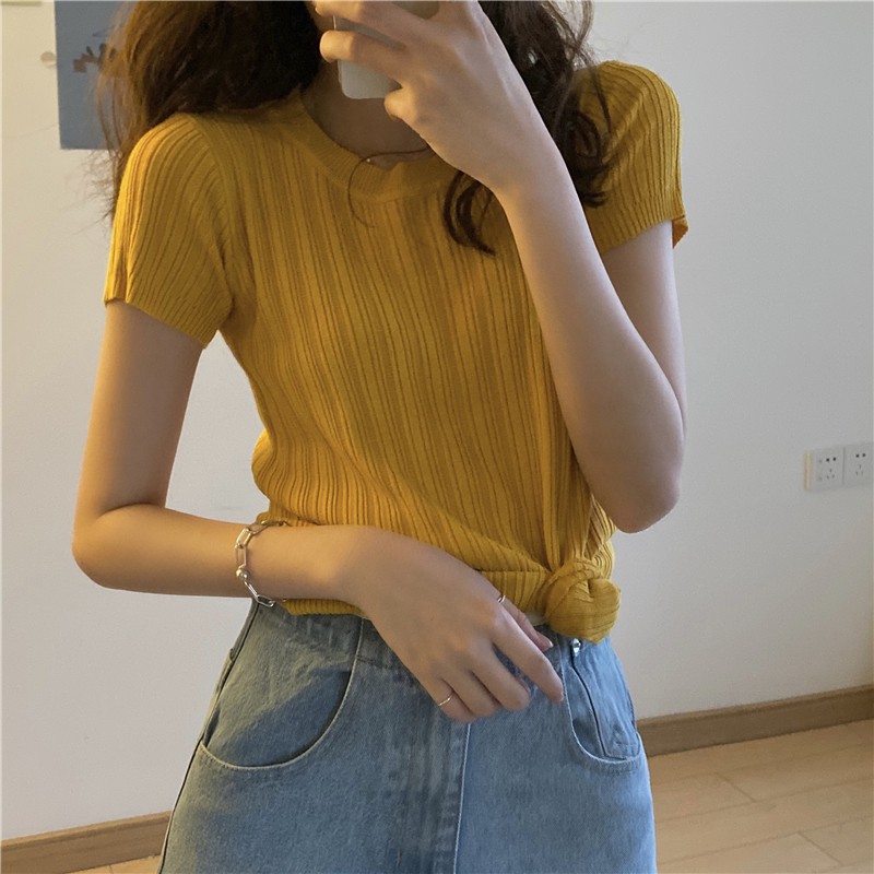 Áo Thun Xiaozhainv Ngắn Tay Màu Trơn Thời Trang Cho Nữ