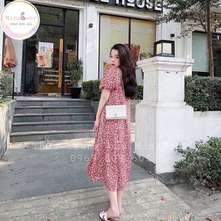 Váy bầu hoa nhí thời trang thiết kế MB316 chất lụa tằm size từ 45 đến 70kg