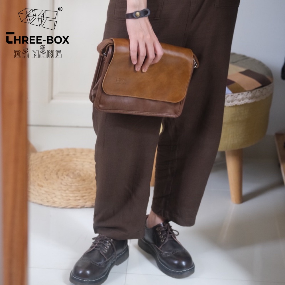 [Three box] Cặp túi đeo chéo da cao cấp thời trang Unisex chính hãng