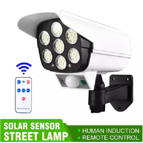 Đèn led năng lượng mặt trời Giả Camera chống trộm cảm ứng 77 led