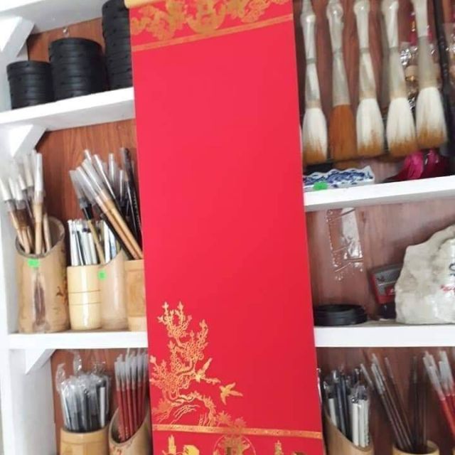 Combo 10 Giấy viết thư pháp màu đỏ có nẹp treo
